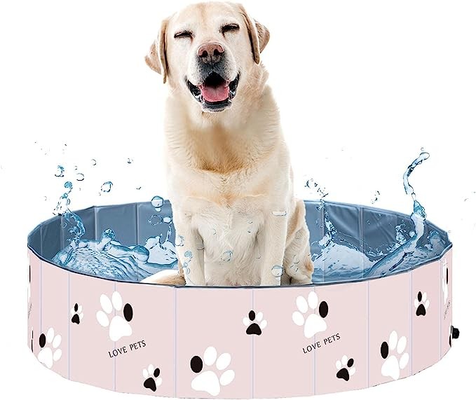 PVCブルー素材を使用したペット用折りたたみ式プールバス - 排水プラグ付き - お手入れ簡単 - ペットのお風呂や遊びの時間に最適です。
