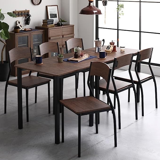 ダイニング 8点セット 6人用 分割テーブル(180cm) チェア6脚 ブラウン ブラック シンプル モダン ヴィンテージ デザイン ウッド&スチール