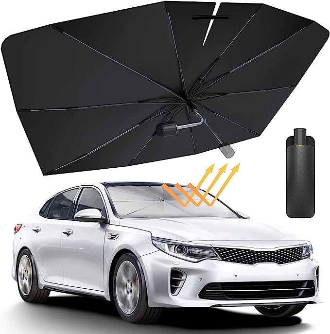 車用サンシェード フロントガラス 【曲がる中棒・傘骨10本】 車用サンシェード UVカット 冷却効果 遮光・断熱効果あり