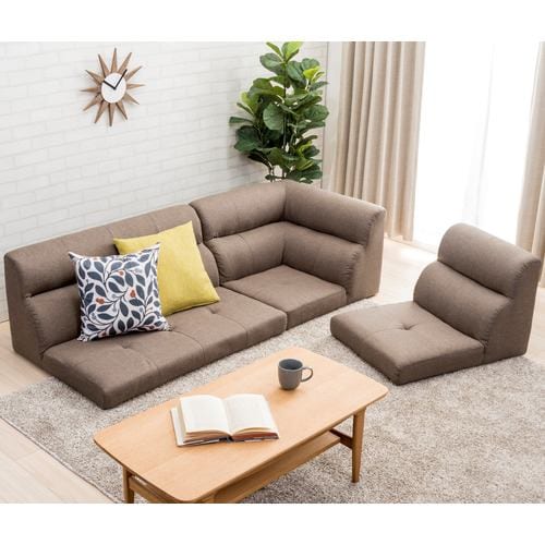 Sofá de Tecido em L 3 Lugares, Baixo Perfil, Compatível com Kotatsu, L180×P132×A49cm, Marrom, YCS150006BR - 2