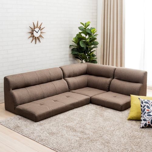 Sofá de Tecido em L 3 Lugares, Baixo Perfil, Compatível com Kotatsu, L180×P132×A49cm, Marrom, YCS150006BR - 3