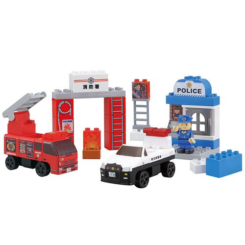 ブロックラボ パトカーと消防車ブロックバケツ