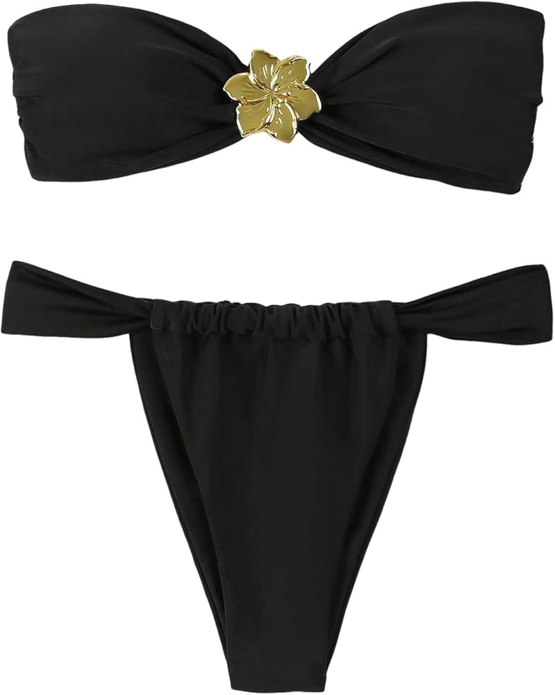 GORGLITTER レディース ストラップレス バンドゥスイムスーツ ハイウエスト サロンスイムスーツ セット, サイズ M - 2