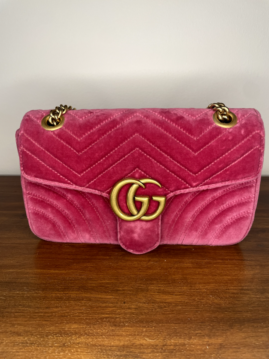 グッチ GGマーモント ベルベット ショルダー クロスボディバッグ ピンク ゴールド - 2
