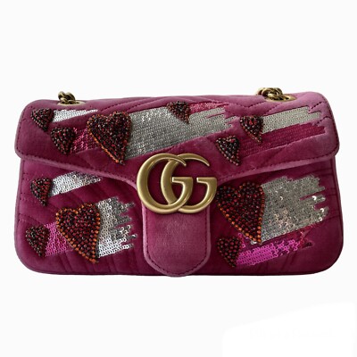 グッチ GGマーモント ベルベット ショルダー クロスボディバッグ ピンク ゴールド - 3