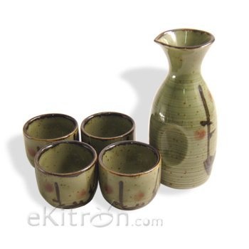 日本製 5点セット 酒器セット 緑色と桜の花模様