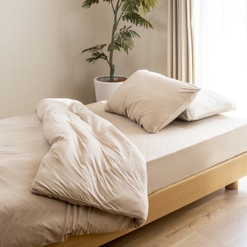 Semi-Double Linen-Blend Duvet Cover, Beige - 2
