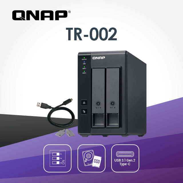 QNAP TR-002 2ベイ USB 3.1 RAIDディスクアレイ外付けボックス