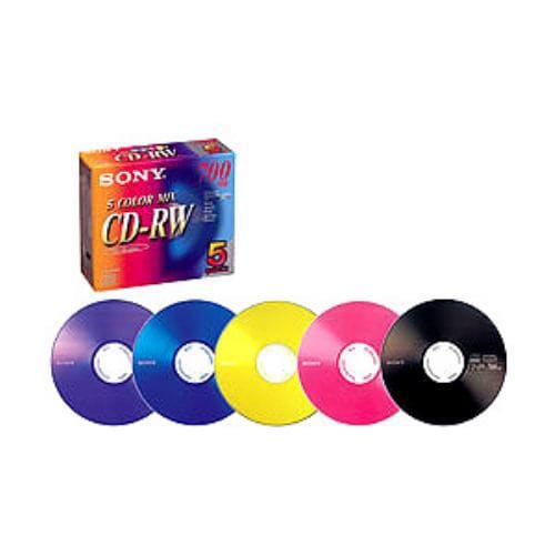 Sony 5CDRW700EX CD-RW Media 700MB 5-Pack Multicolor